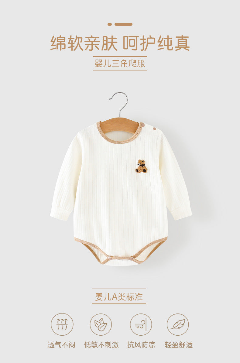 Baby Clothes Spring Bag Fart Clothes Pure Cotton Class A Solid Color Body Clothes Base Boneless Long Sleeve Baby Triangle Climbing Clothes