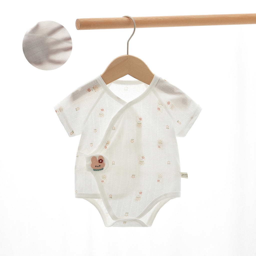 Newborn Baby Romper, Class A, Summer Thin Onesie, Baby’s Triangular Bodysuit, Short-sleeved Monk-style Outfit, Pajamas.