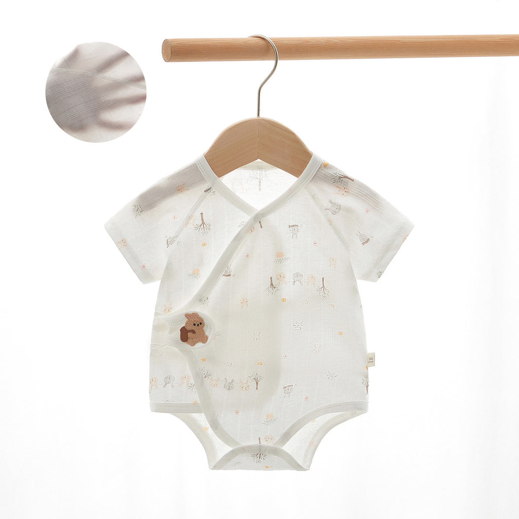 Newborn Baby Romper, Class A, Summer Thin Onesie, Baby’s Triangular Bodysuit, Short-sleeved Monk-style Outfit, Pajamas.