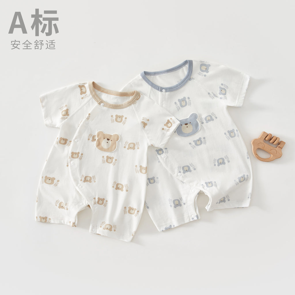 Class A Pure Cotton Summer Rompers For Newborns; Short-sleeved, Thin Summer Outfits Perfect For Boys And Girls To Wear Outdoors.