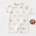 Class A Pure Cotton Summer Rompers For Newborns; Short-sleeved, Thin Summer Outfits Perfect For Boys And Girls To Wear Outdoors.