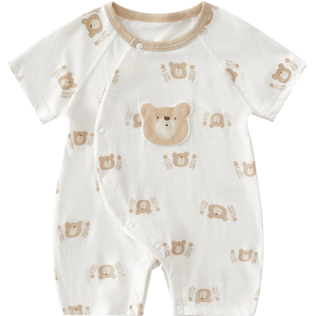 Class A Pure Cotton Summer Rompers For Newborns; Short-sleeved, Thin Summer Outfits Perfect For Boys And Girls To Wear Outdoors.