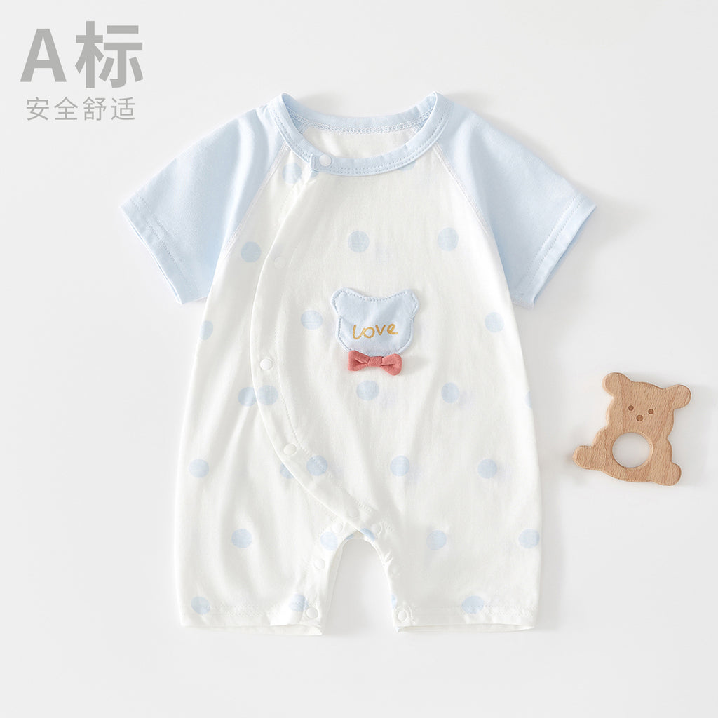 Class A Pure Cotton Summer Rompers For Newborns; Short-sleeved, Thin Summer Outfits Perfect For Boys And Girls To Wear Outdoors.