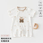 Class A Pure Cotton Summer Rompers For Newborns; Short-sleeved, Thin Summer Outfits Perfect For Boys And Girls To Wear Outdoors.