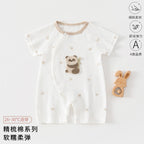 Class A Pure Cotton Summer Rompers For Newborns; Short-sleeved, Thin Summer Outfits Perfect For Boys And Girls To Wear Outdoors.