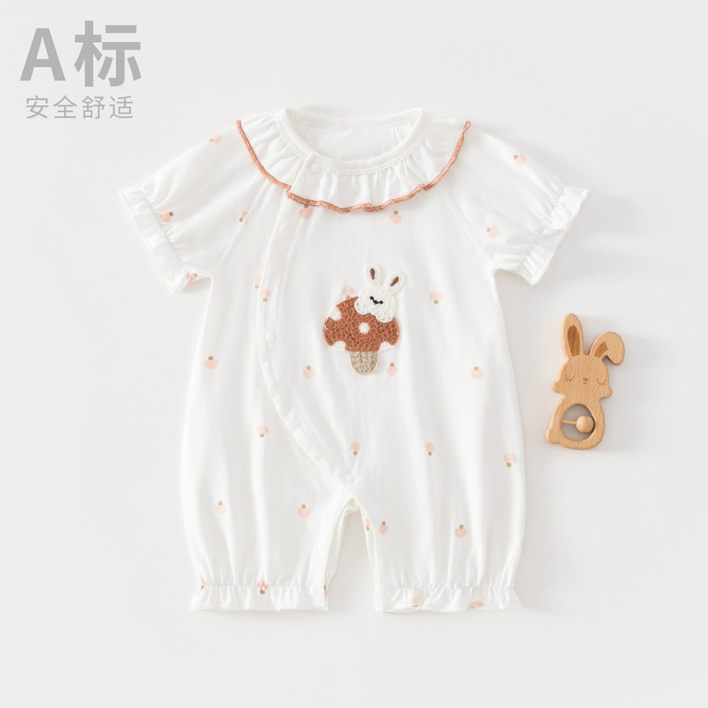 Class A Pure Cotton Summer Rompers For Newborns; Short-sleeved, Thin Summer Outfits Perfect For Boys And Girls To Wear Outdoors.