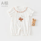Class A Pure Cotton Summer Rompers For Newborns; Short-sleeved, Thin Summer Outfits Perfect For Boys And Girls To Wear Outdoors.