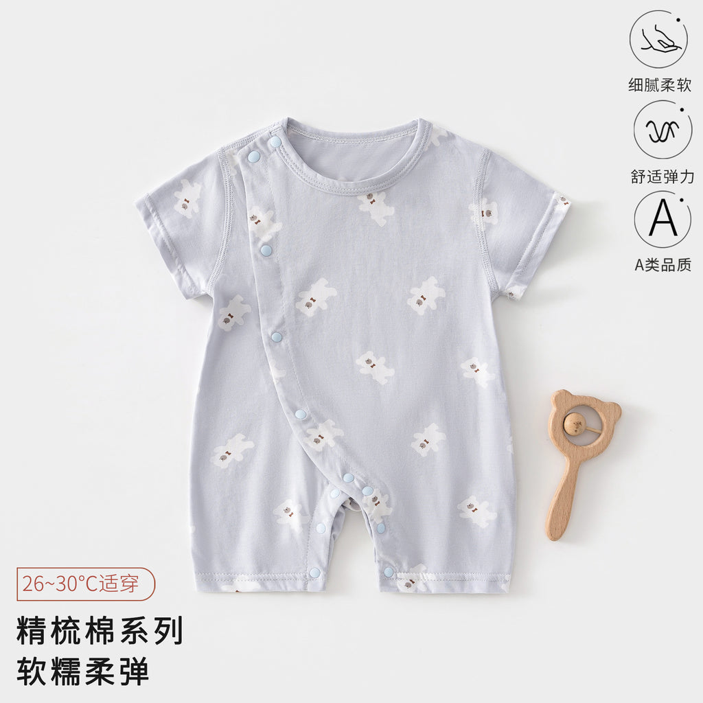 Class A Pure Cotton Summer Rompers For Newborns; Short-sleeved, Thin Summer Outfits Perfect For Boys And Girls To Wear Outdoors.