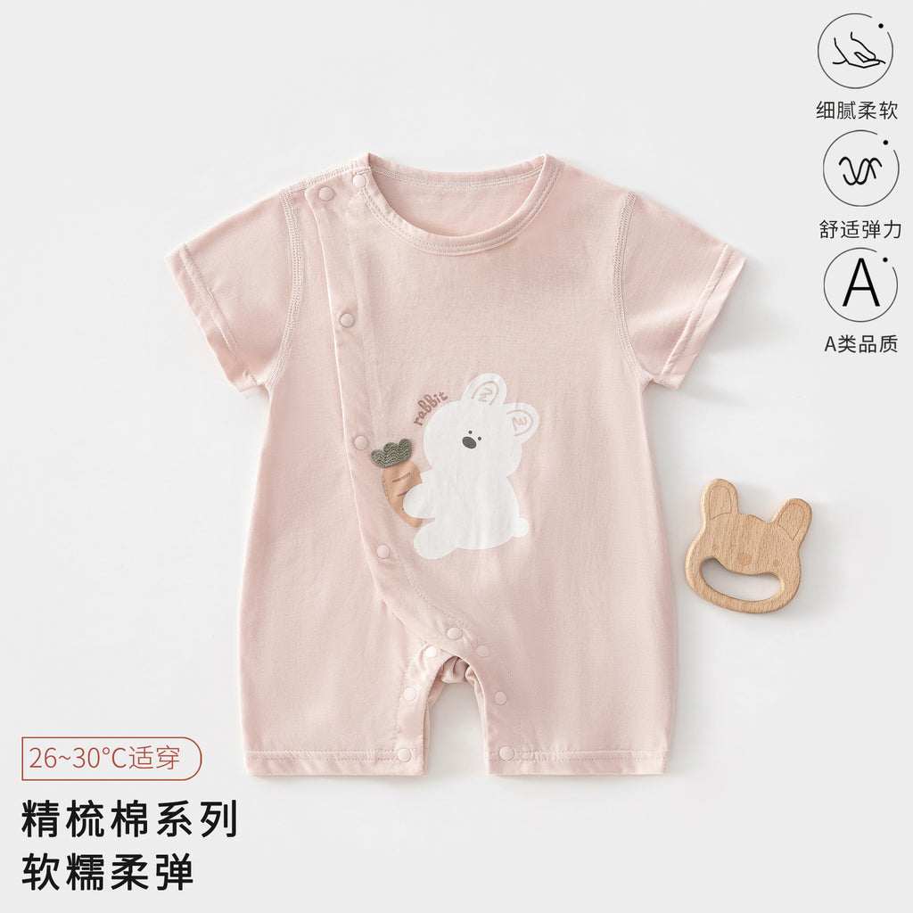 Class A Pure Cotton Summer Rompers For Newborns; Short-sleeved, Thin Summer Outfits Perfect For Boys And Girls To Wear Outdoors.