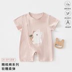 Class A Pure Cotton Summer Rompers For Newborns; Short-sleeved, Thin Summer Outfits Perfect For Boys And Girls To Wear Outdoors.