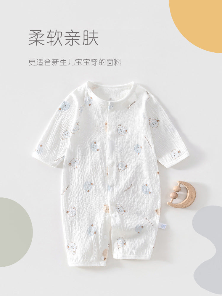 Newborn Baby Jumpsuit Summer Thin Khai Climbing Clothes Baby Ultra-thin Summer Long Sleeve Summer Air Conditioning Clothes Pajamas
