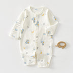 Newborn Baby Summer Thin Pure Cotton Jumpsuit For Boys And Girls Baby's Hatshirt Climbing Wear Breathable Mesh Long Sleeve Air-conditioning Suit