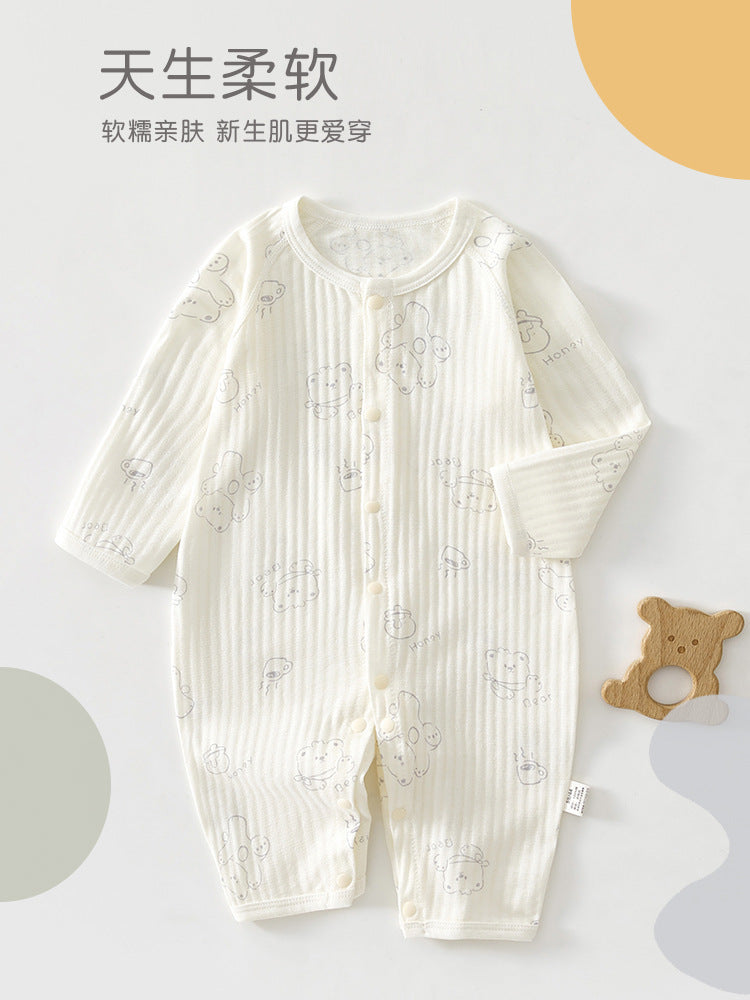 Newborn Baby Summer Thin Pure Cotton Jumpsuit For Boys And Girls Baby's Hatshirt Climbing Wear Breathable Mesh Long Sleeve Air-conditioning Suit