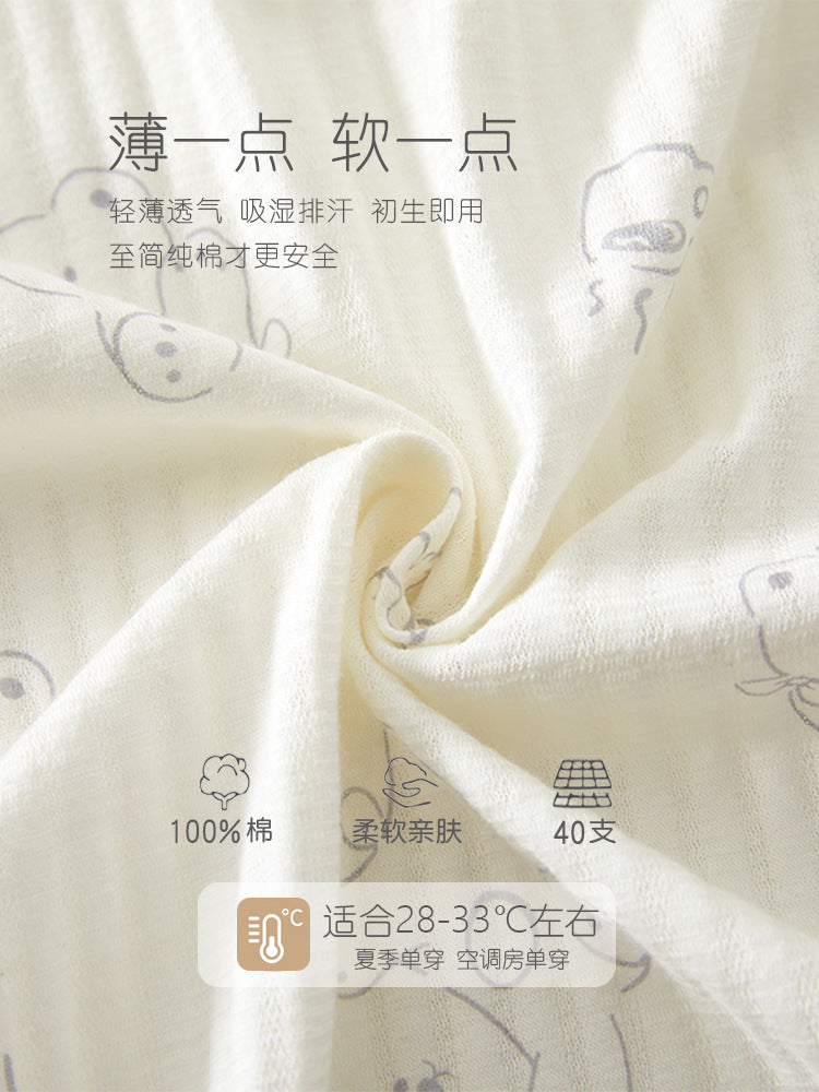 Newborn Baby Summer Thin Pure Cotton Jumpsuit For Boys And Girls Baby's Hatshirt Climbing Wear Breathable Mesh Long Sleeve Air-conditioning Suit