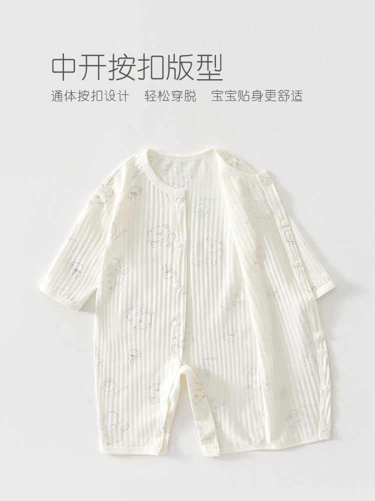 Newborn Baby Summer Thin Pure Cotton Jumpsuit For Boys And Girls Baby's Hatshirt Climbing Wear Breathable Mesh Long Sleeve Air-conditioning Suit