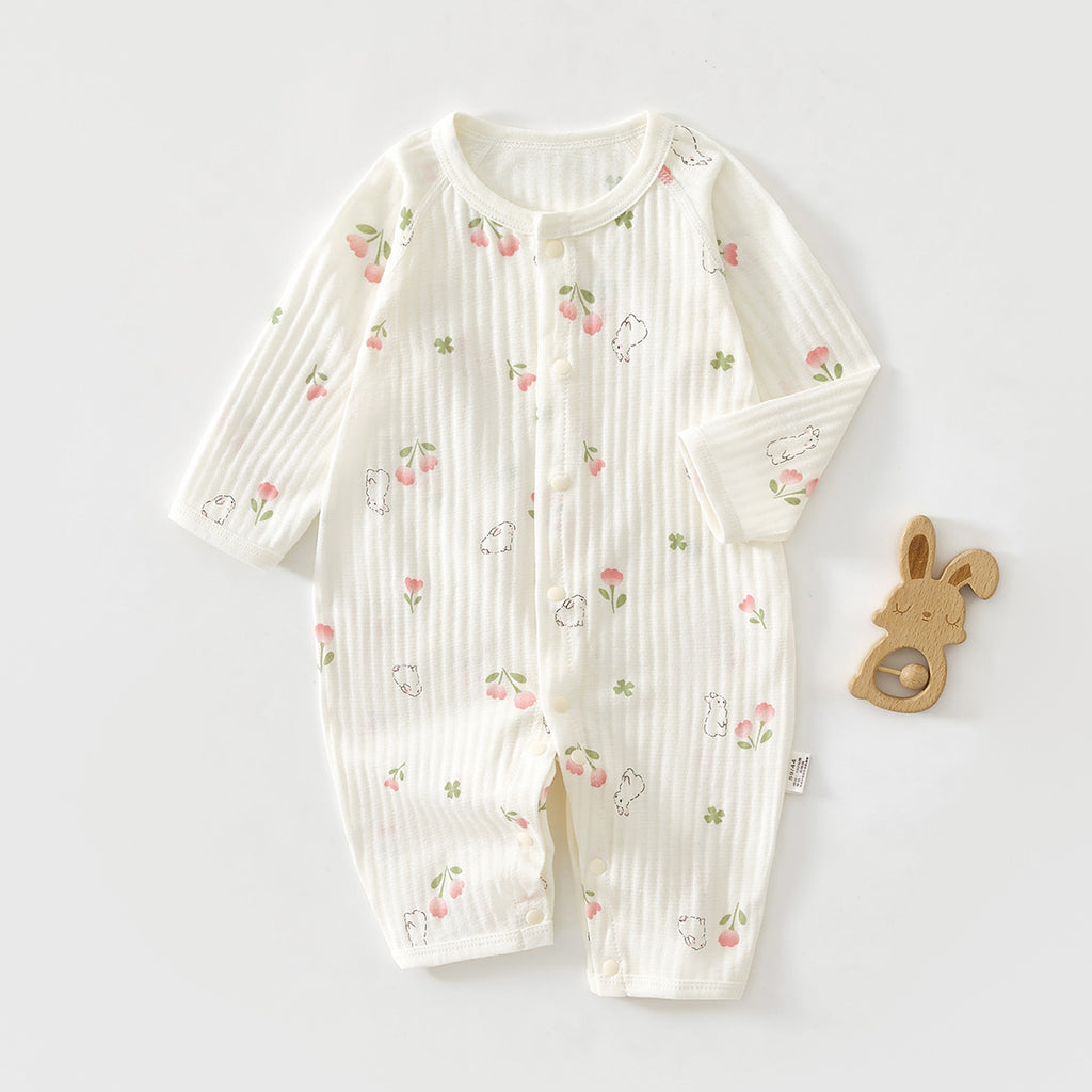 Newborn Baby Summer Thin Pure Cotton Jumpsuit For Boys And Girls Baby's Hatshirt Climbing Wear Breathable Mesh Long Sleeve Air-conditioning Suit