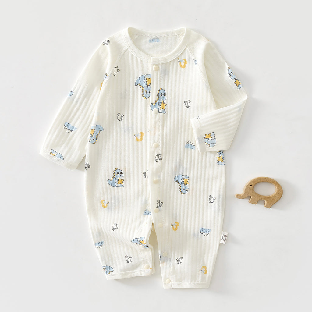 Newborn Baby Summer Thin Pure Cotton Jumpsuit For Boys And Girls Baby's Hatshirt Climbing Wear Breathable Mesh Long Sleeve Air-conditioning Suit
