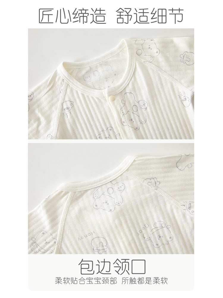 Newborn Baby Summer Thin Pure Cotton Jumpsuit For Boys And Girls Baby's Hatshirt Climbing Wear Breathable Mesh Long Sleeve Air-conditioning Suit