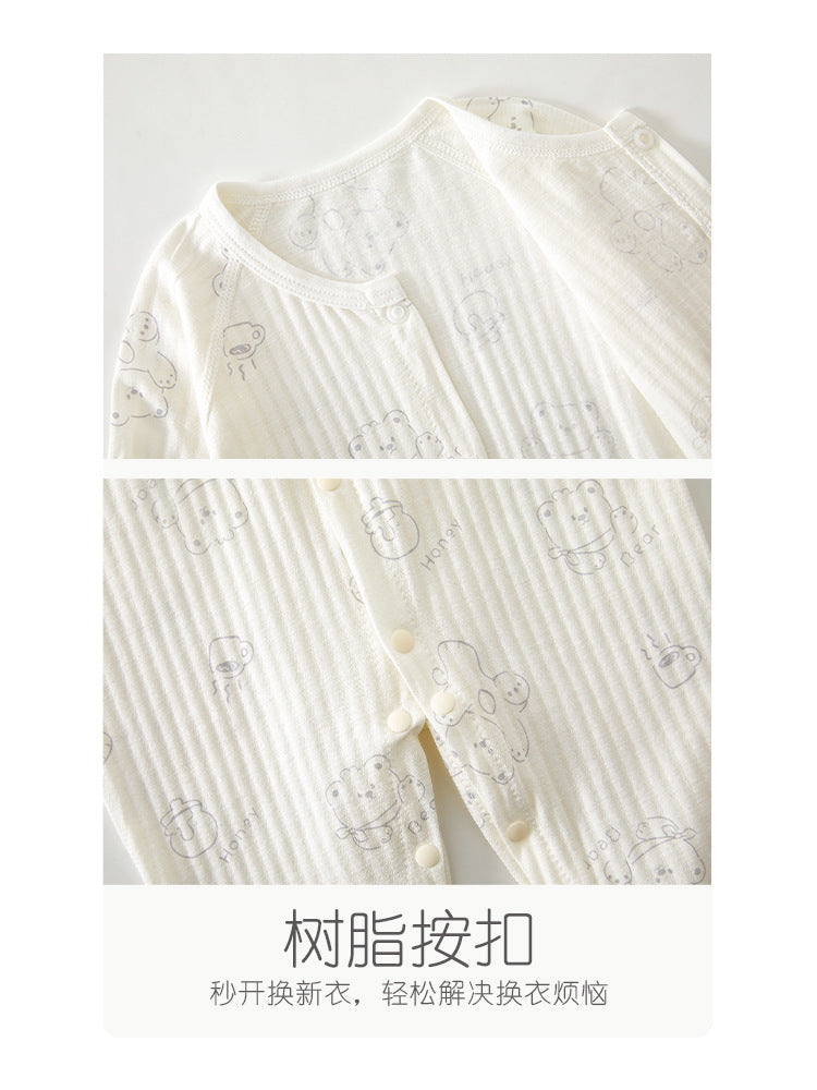 Newborn Baby Summer Thin Pure Cotton Jumpsuit For Boys And Girls Baby's Hatshirt Climbing Wear Breathable Mesh Long Sleeve Air-conditioning Suit