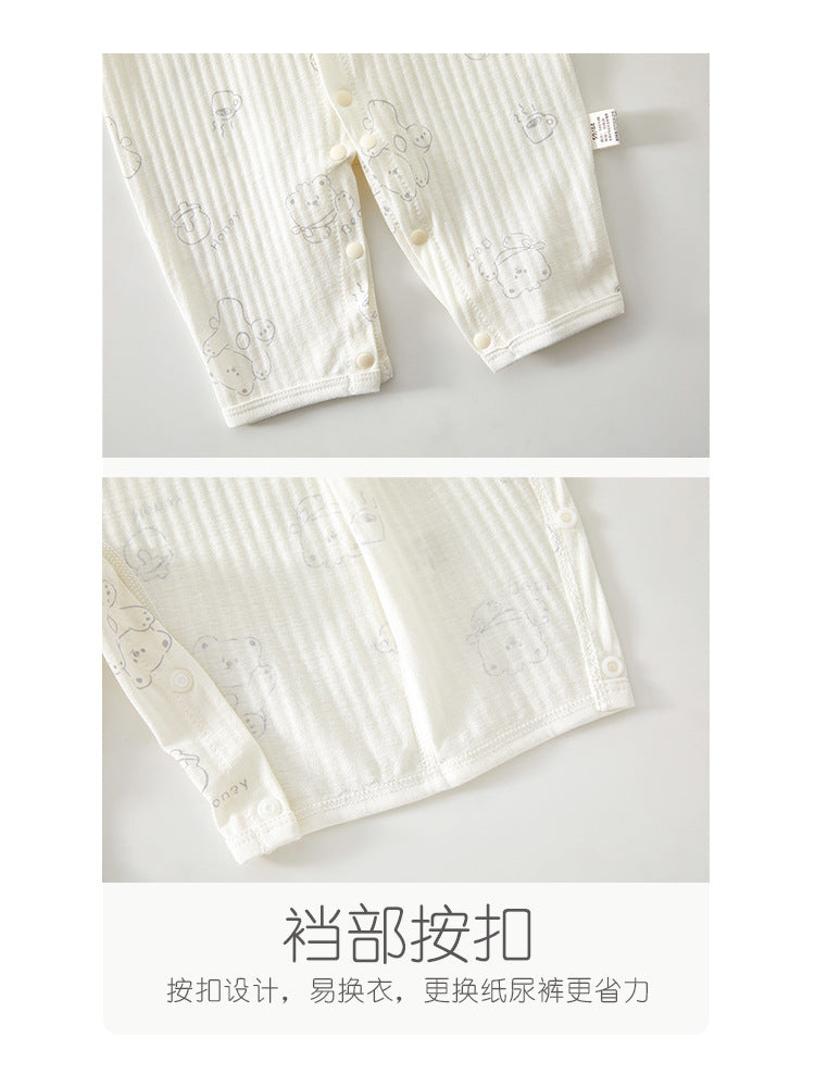 Newborn Baby Summer Thin Pure Cotton Jumpsuit For Boys And Girls Baby's Hatshirt Climbing Wear Breathable Mesh Long Sleeve Air-conditioning Suit