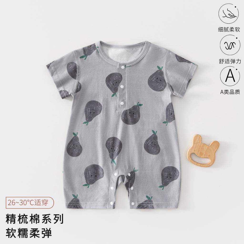 Baby Romper, Summer Thin Cotton Short-sleeve Bodysuit For Infants, Unisex Newborn Clothing, Class A Short-sleeved Crawling Suit.