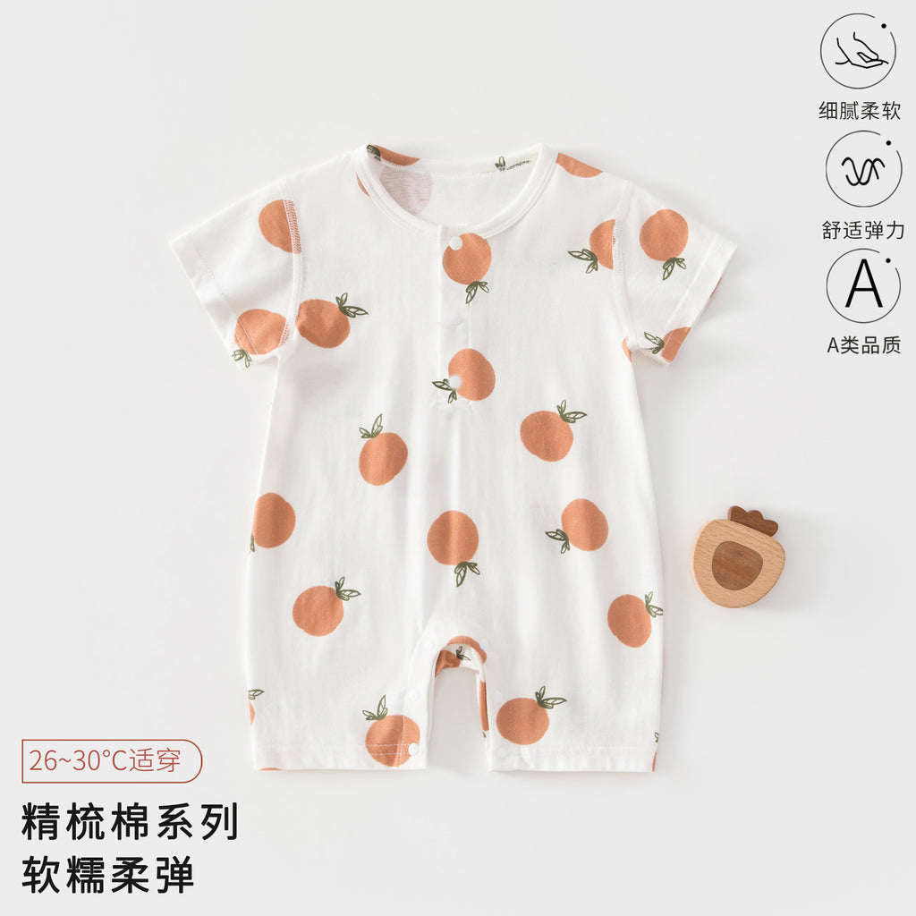 Baby Romper, Summer Thin Cotton Short-sleeve Bodysuit For Infants, Unisex Newborn Clothing, Class A Short-sleeved Crawling Suit.