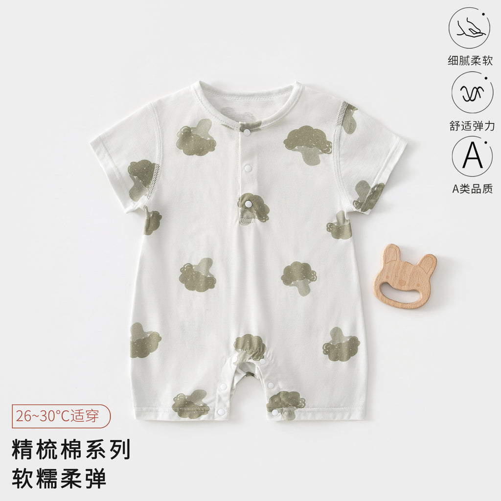 Baby Romper, Summer Thin Cotton Short-sleeve Bodysuit For Infants, Unisex Newborn Clothing, Class A Short-sleeved Crawling Suit.