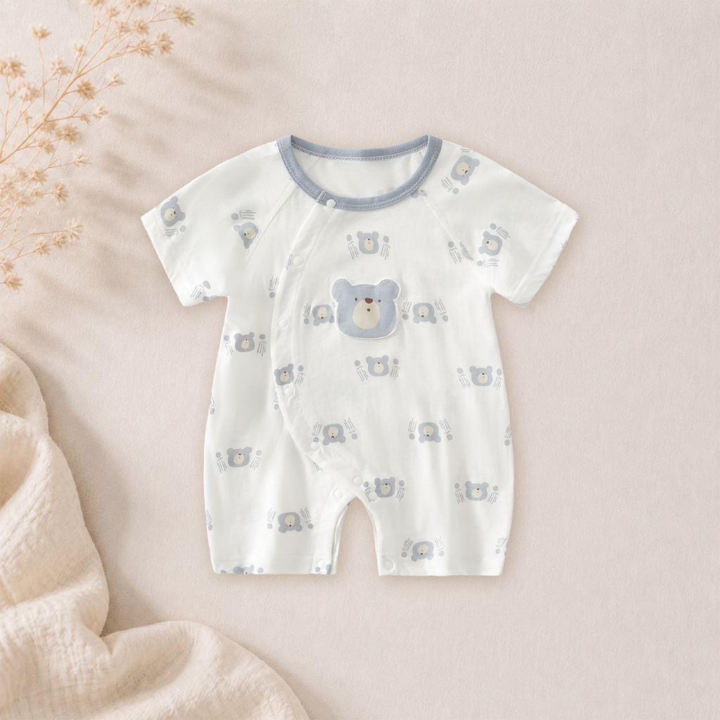 Class A Pure Cotton Summer Rompers For Newborns; Short-sleeved, Thin Summer Outfits Perfect For Boys And Girls To Wear Outdoors.
