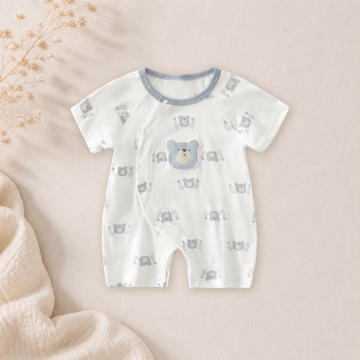 Class A Pure Cotton Summer Rompers For Newborns; Short-sleeved, Thin Summer Outfits Perfect For Boys And Girls To Wear Outdoors.